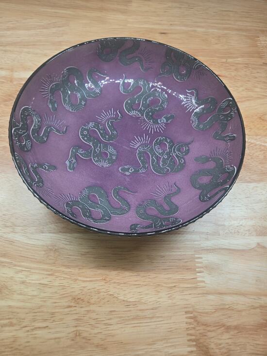 Fig & Fern Other - Purple Black Celestial Snake Ceramic Bowl Witchy Gothic Serpent Decor 8"